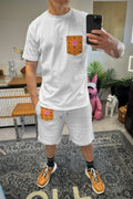 Herren Shorts grau + Shirt weiss (multicolore cognac)