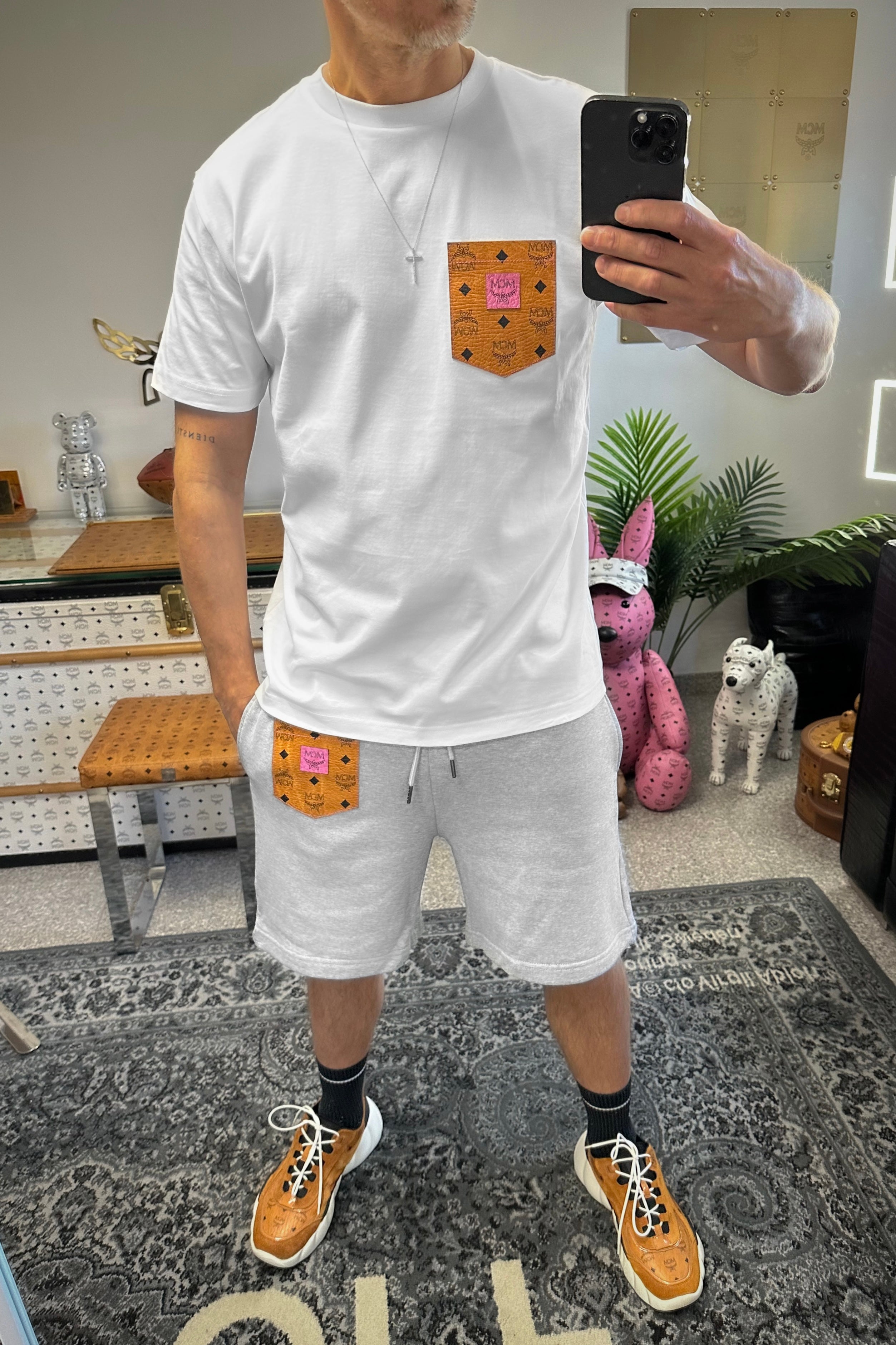 Herren Shorts grau + Shirt weiss (multicolore cognac)